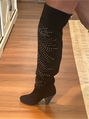 Black Over-the-Knee Studded Boot with Cone Heel-No Box